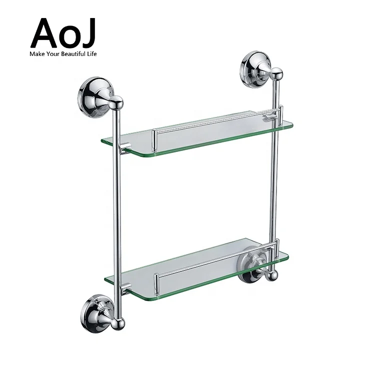 Factory price bath rack shower toilet wall mounted  glass bathroom corner shelf