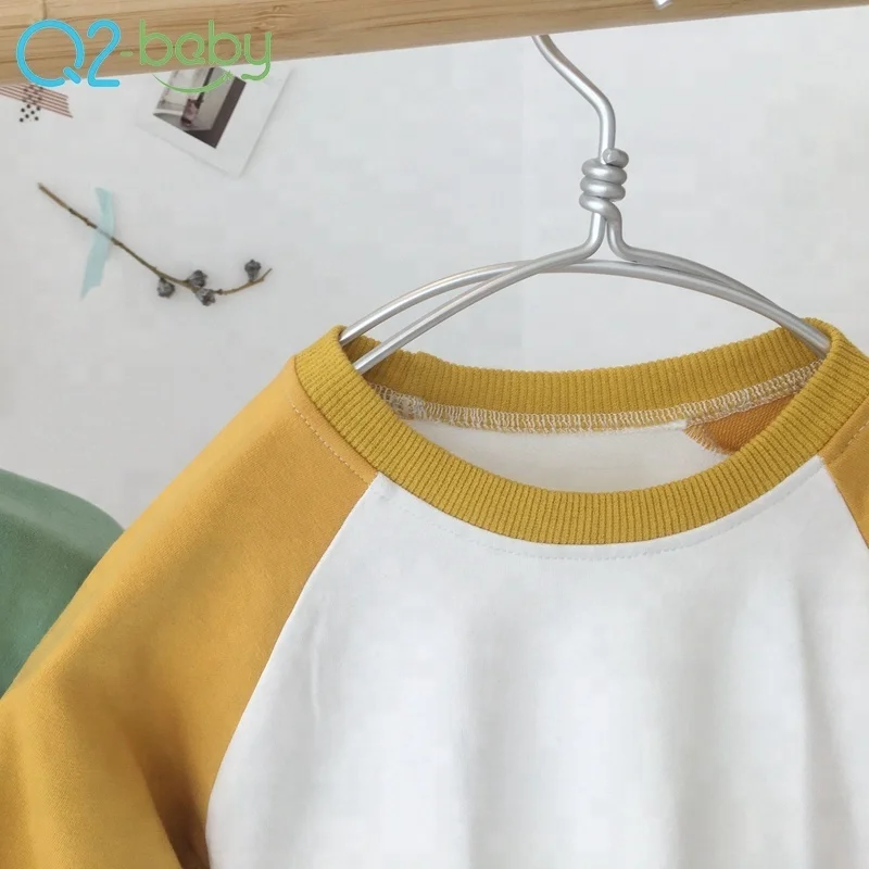 
Customized spring autumn round neck raglan sleeves color matching cotton boy girl baby sweatshirt 2196 
