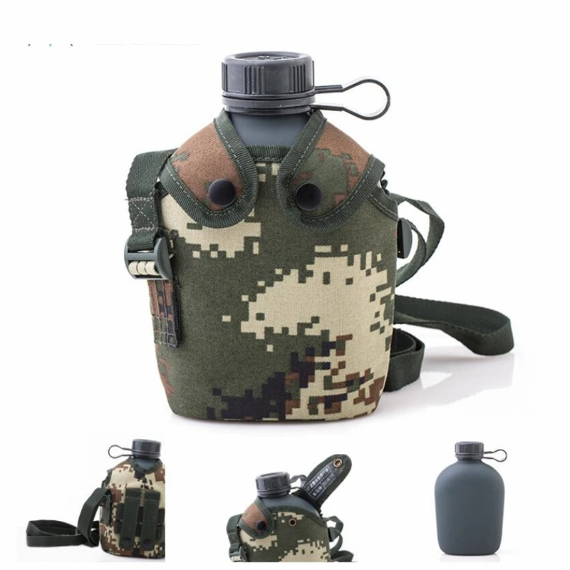 1L Stainless Steel Kettle Tactical Canteen Bottle With Pouch for outdoor