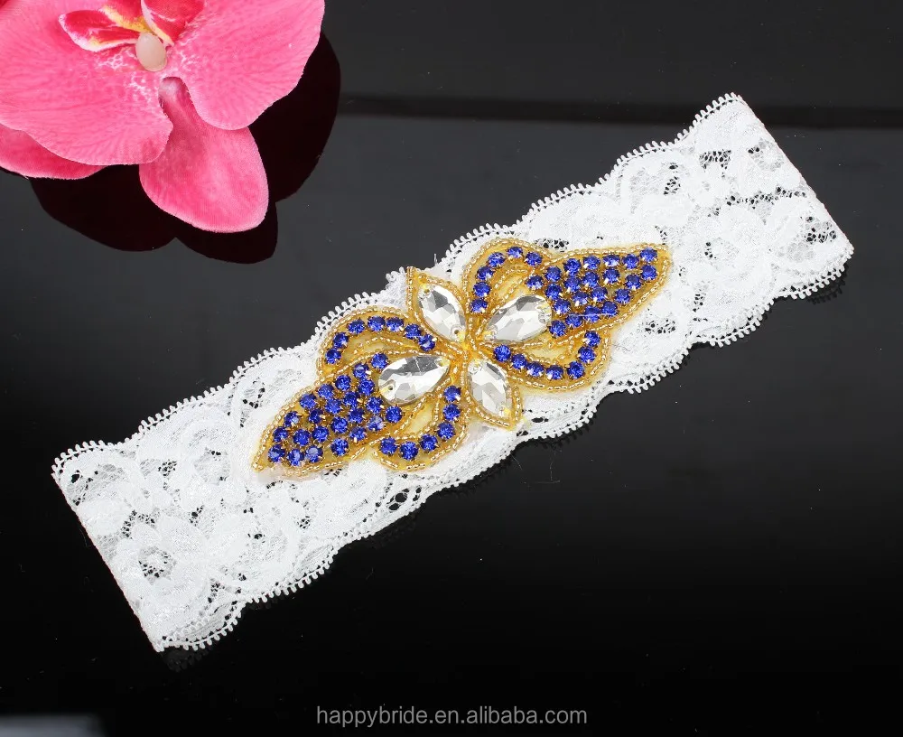 LOWOSAIWOR Fashion Clear Rhinestones Applique Stretched Lace Wedding Garter Handmade HT00026