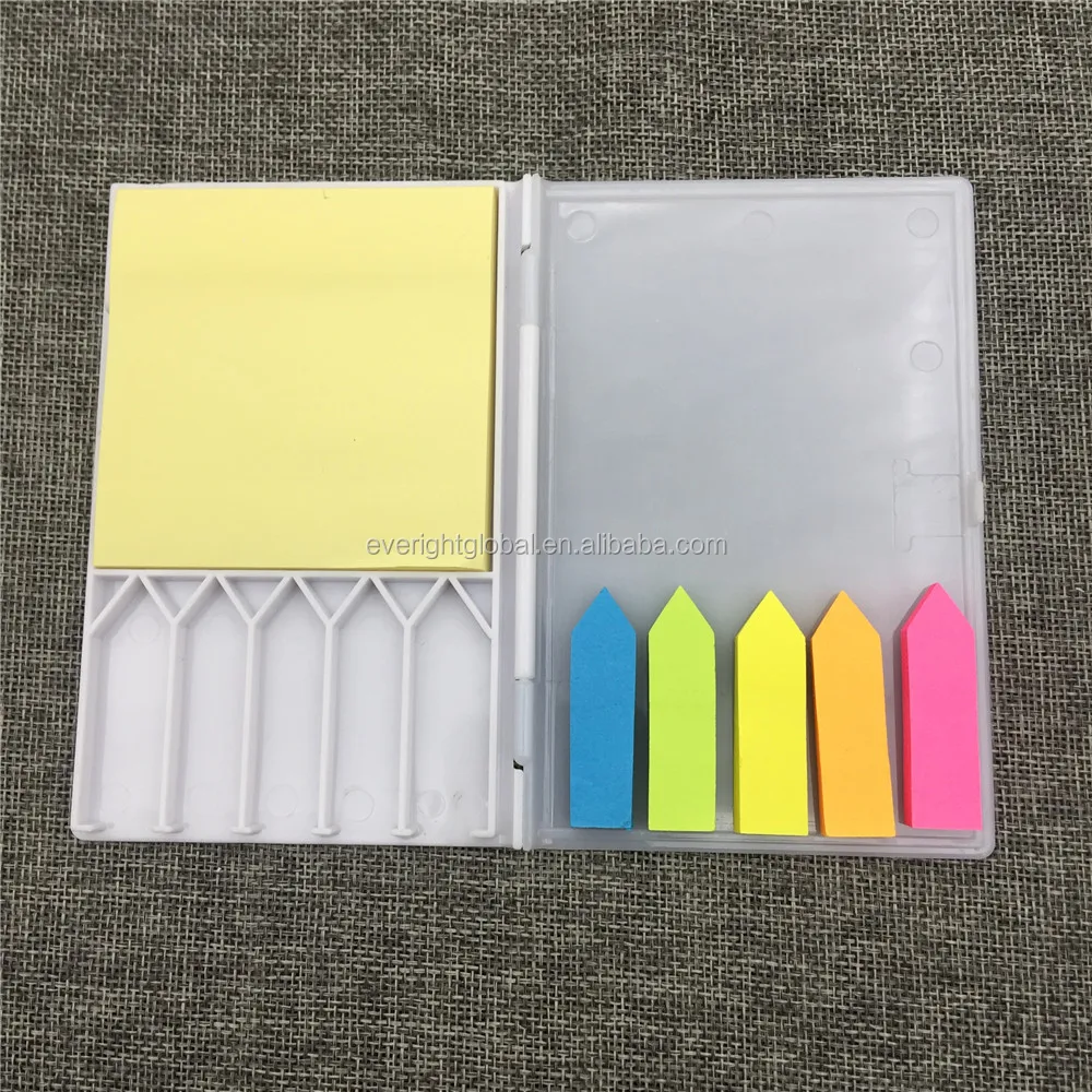 
T0050 Low MOQ Sticky paper note pad set packed in a clear white plastic box for promotional event with high quality 