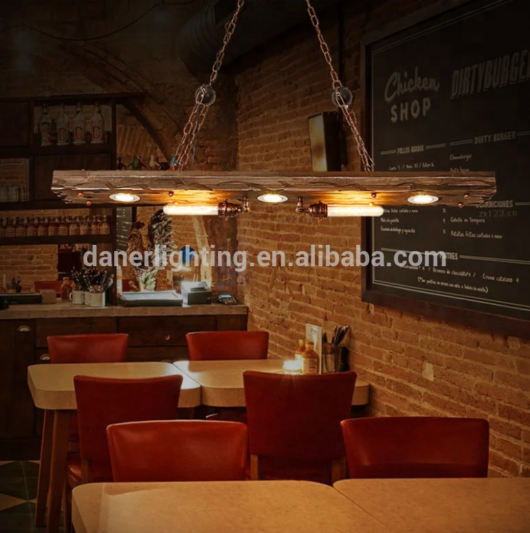 American vintage industrial wood pendant lighting indoor bamboo hanging LED linear chandelier pendant light
