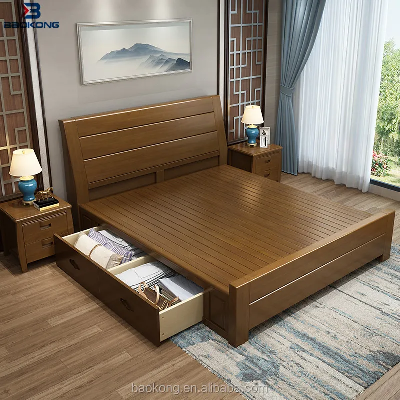 Wooden Bed With Cabinet Space Saving Bedroom Furniture