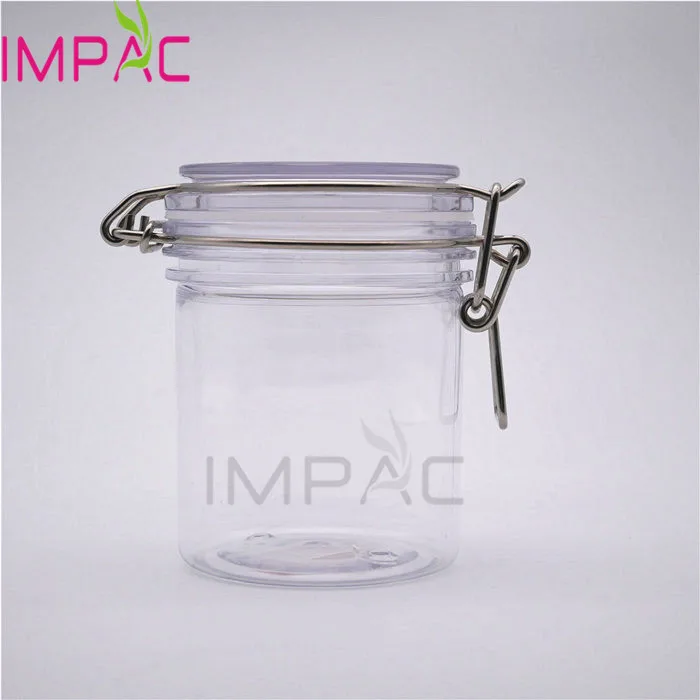 Empty clear airtight seal plastic jars with flip top for storage use