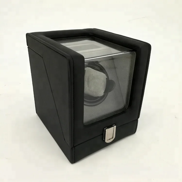 Luxury wooden leather single watch winder with clear plastic window automatic watch winder