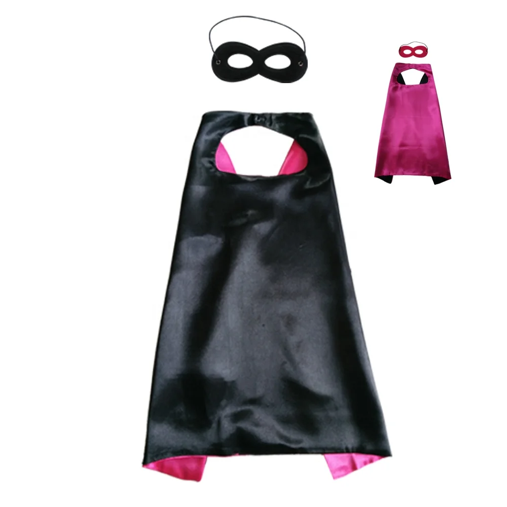 Custom logo printed cosplay costume satin silk superhero cape and masks for kids children