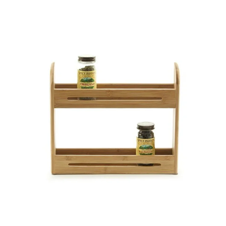 Top Selling Bamboo Wall Mounted Spice Rack Seasoning Stackable Organizer 2 Tier Healthy Waterproof