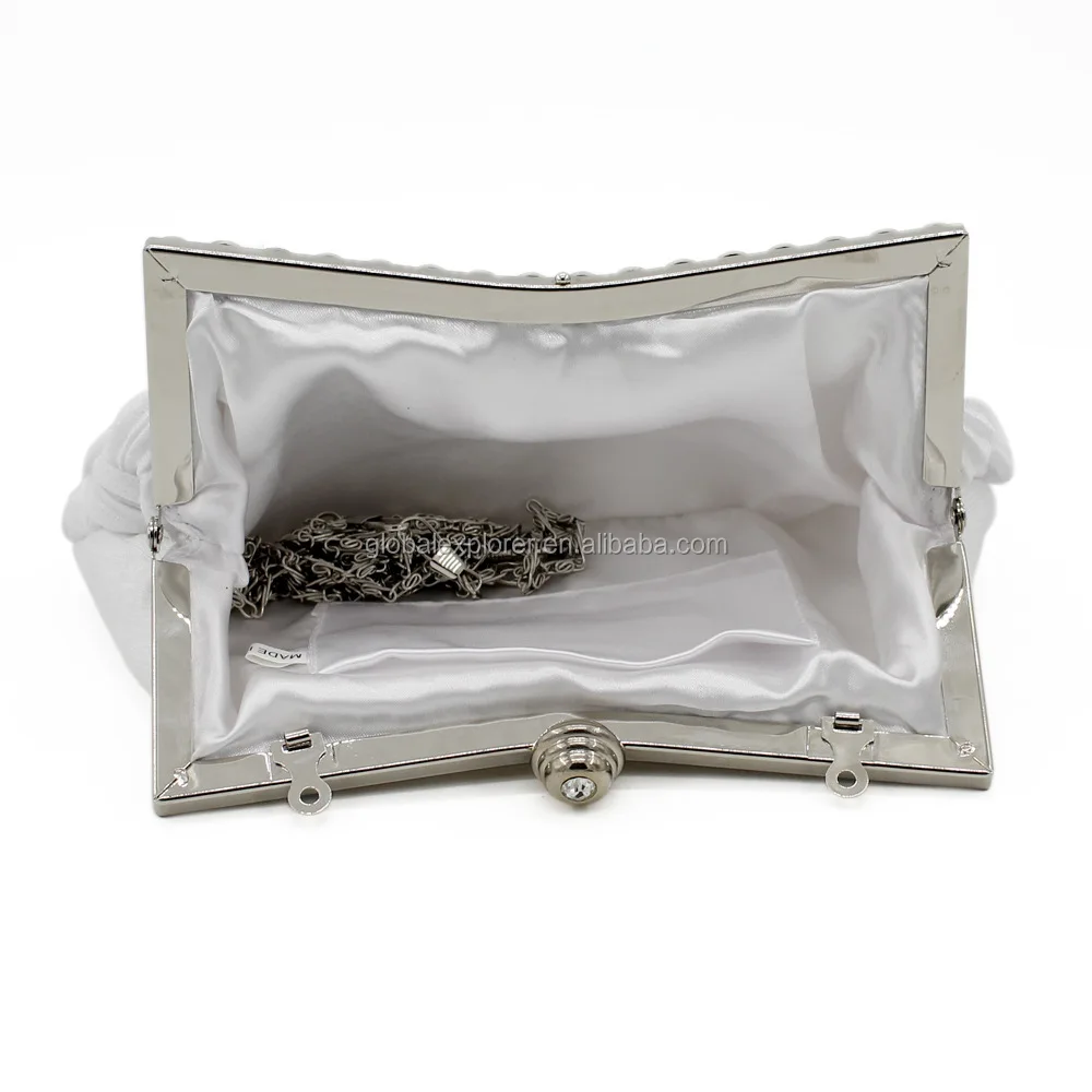 
classic satin pleated women evening clutch bag with metal frame 