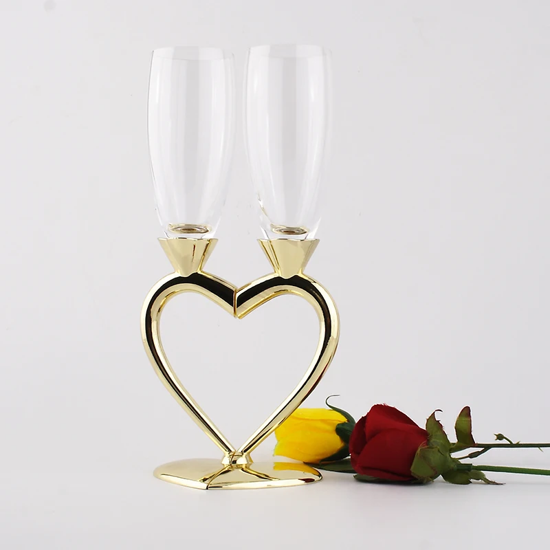 heart shape crystal champagne flutes wedding toasting drinking wine glasses