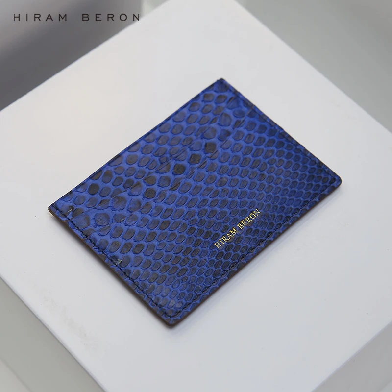 Hiram Beron Italian Leather Designer Blue Abysse Slim Card Holder Leather Wallet