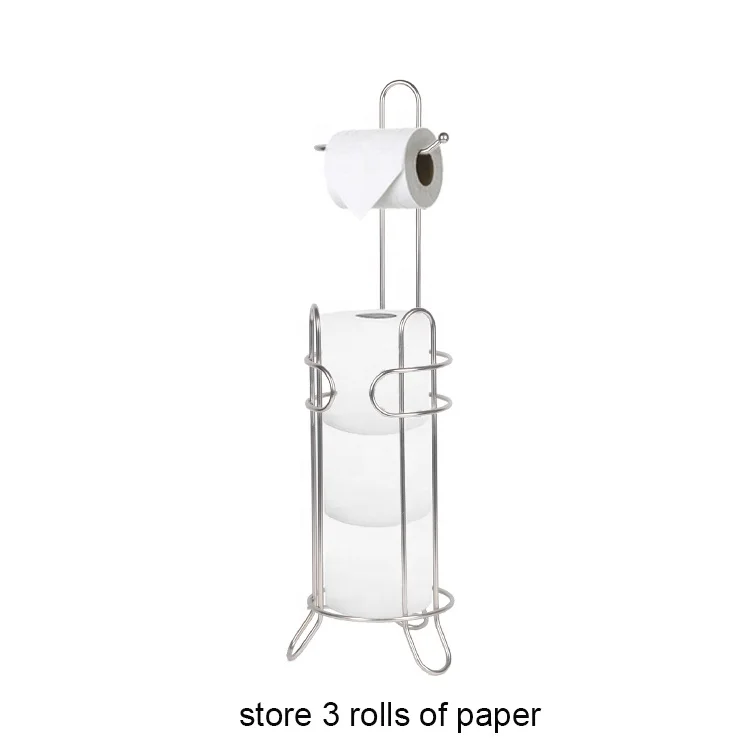 High quality stainless free standing iron Toilet Paper reserves with storage shelf