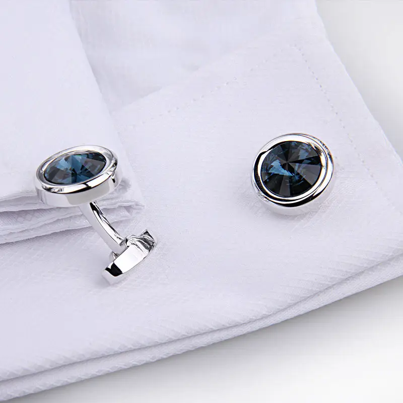 Elegant Shiny  Dark Green  Crystal Circular Cufflinks Wedding Cufflinks for Men