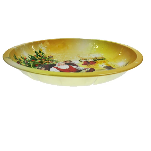 customized printing Christmas Round tin tray for candy cookie