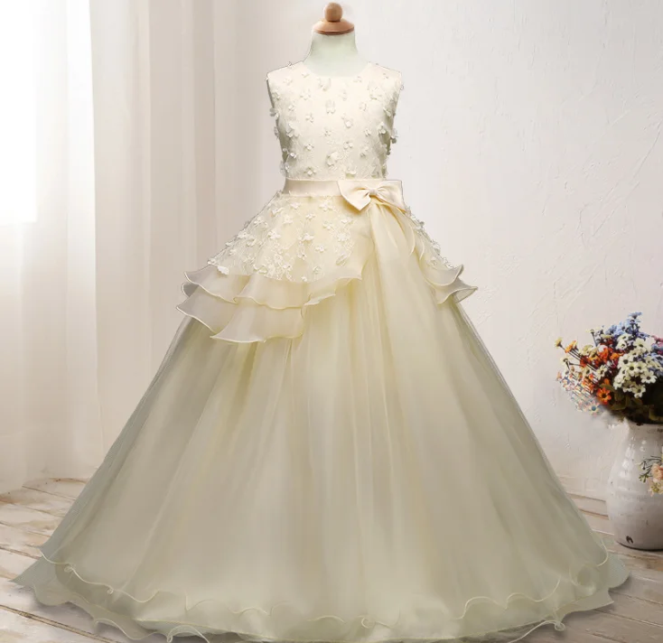 children long frock design white princess dresses Kids party wear frock flower girl maxi dresses Wedding dress