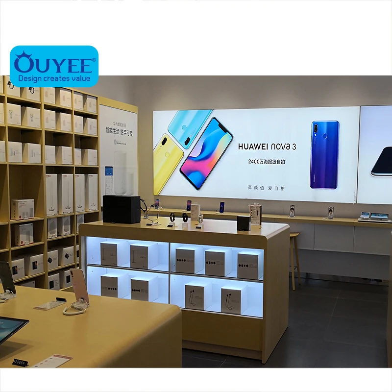 Wholesale Display Table For Laptop Store, Wooden Display Cabinet For Cell Phone Accessories Store