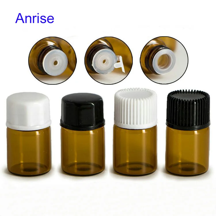 1ml 1.5ml 2ml 3ml 5ml Trial Amber Glass Essential Oil Bottle Empty Tester Tube Vials Oil Dispenser Bottle with Black Screw Cap