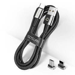 SOSLPAI high quality magnetic usb cable zinc alloy+nylon fabric magnetic 3 in 1 usb data charger cable
