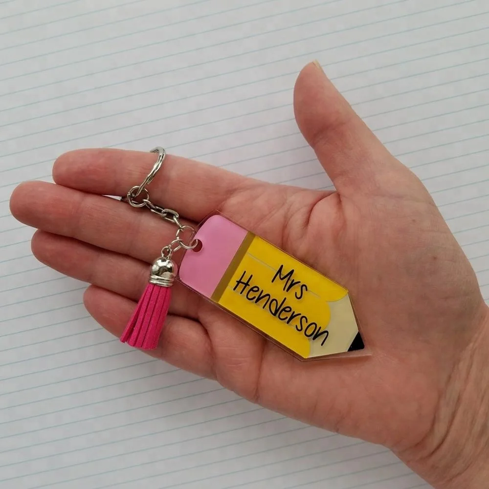 Handmade Tassel Drop Vinyl Pencil Keyring Cut Printed Acrylic Pencil Tassel Keychain