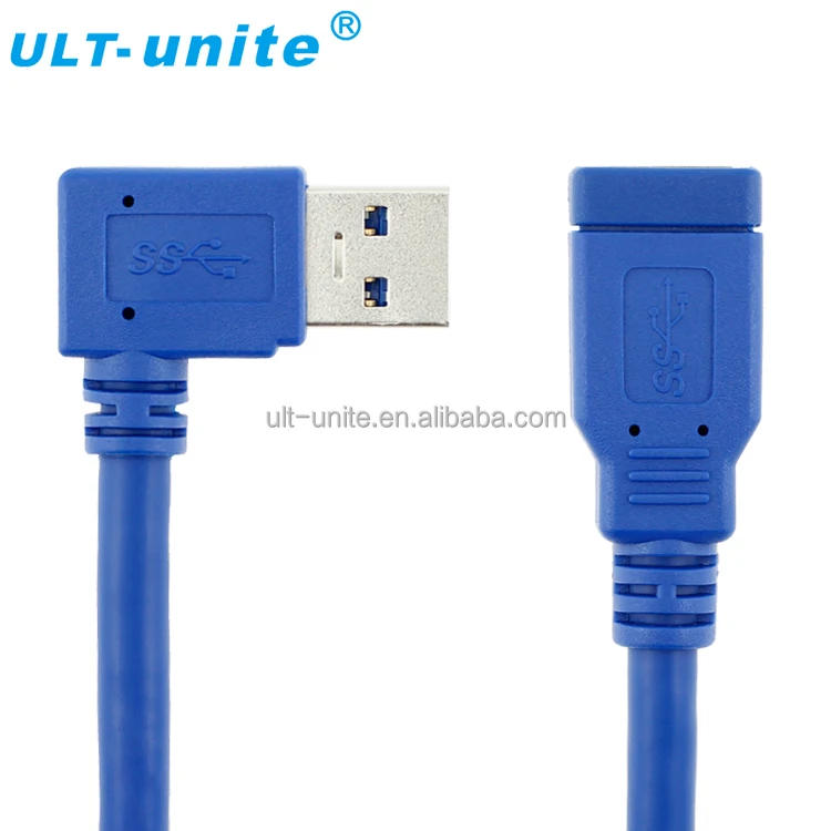 USB3.0 Male to 90-degree Female Cable Blue OD=6.0mm L=0.3m