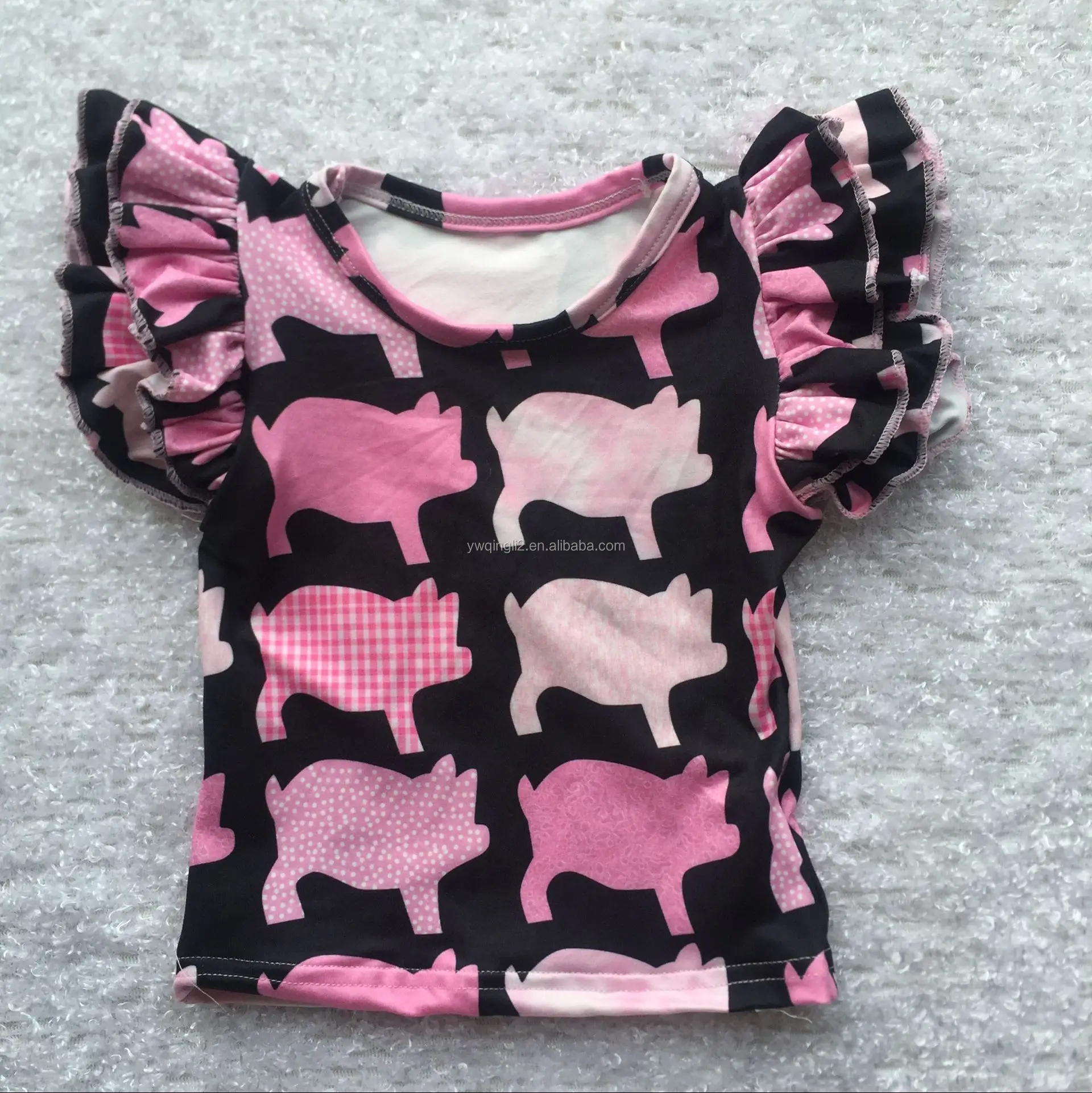 
CZ-503 ruffle tee shirt for girls print ruffle tank cotton top wholesale 