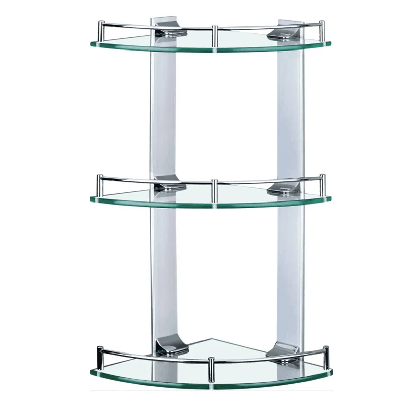 Bathroom three shelves glass wall mounted towel shelf