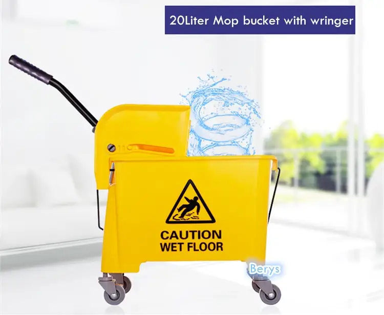 20L Quart Plastic Wringer Trolley Mop Bucket with Wheels