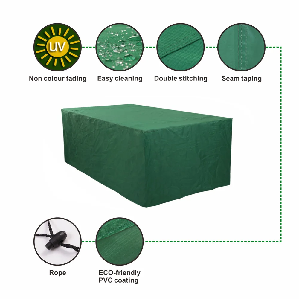 Durable Water Resistant Patio Garden Furniture Cover Green Color Patio Rectangular Table Cover