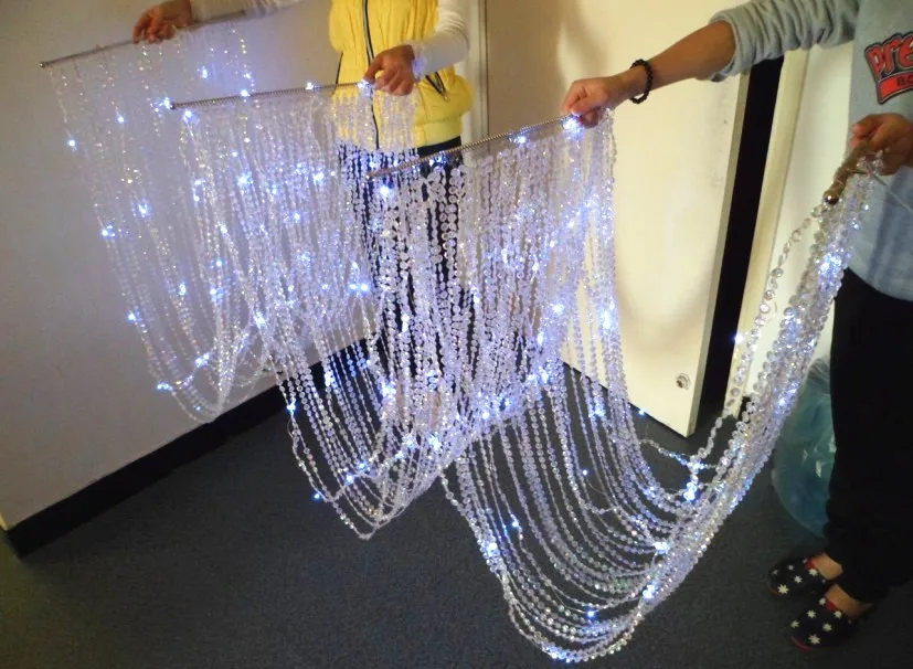 15 FEET LONG DIAMONDS CEILING DRAPE BEADED CURTAIN WAVE DESIGN WITH LED LIGHT