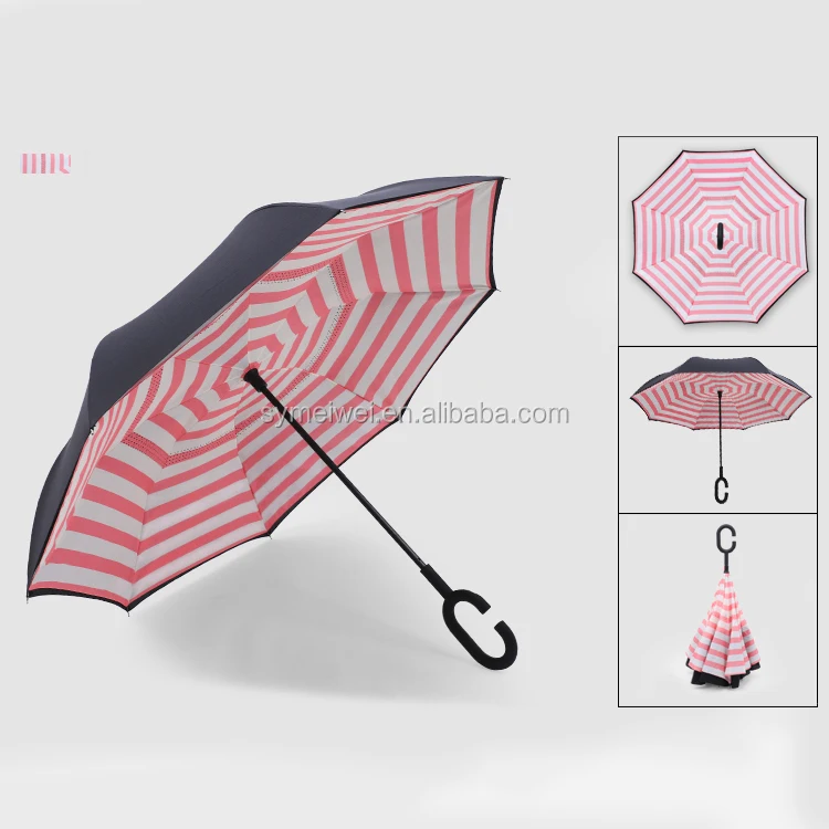 reverse umbrella with logo custom printing flower inside inverted C curve handle business ads promotion for the rain umbrellas
