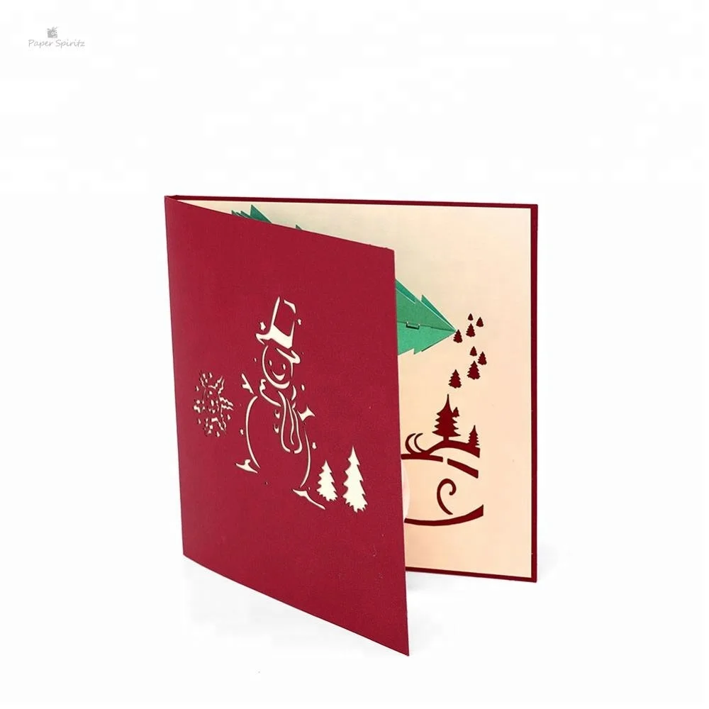 
Christmas tree and snowman pop up card 3D laser cut handmade postcards custom Christmas greeting cards gifts souvenirs 