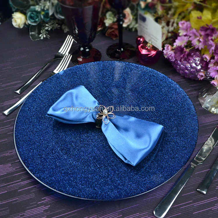 Wedding Blue Charger Plates Wholesale with Glitter