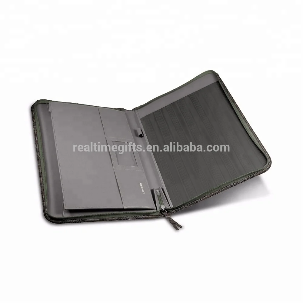 Fashion Business Office Conference Grey Crocodile Style PU Leather A4 Luxury Portfolio Organizer