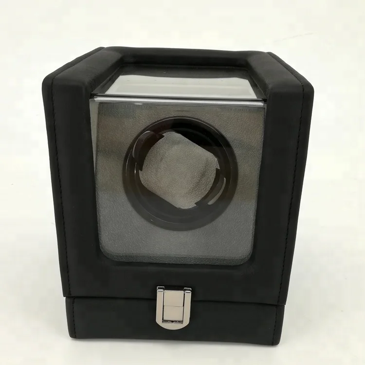 Luxury wooden leather single watch winder with clear plastic window automatic watch winder