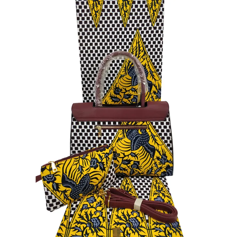 New arrival fashion lady handbag wholesale ankara fabric with matching bag green design wax fabric