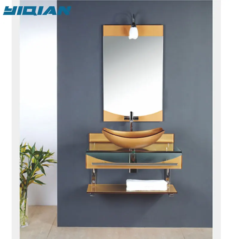 
Modern wall mounted glass wash basin bathroom vanity with low price 