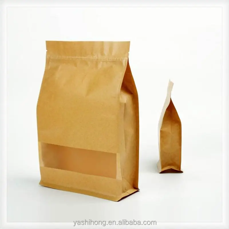 custom 250g/500g food flour packaging brown kraft paper bag with zipper and window