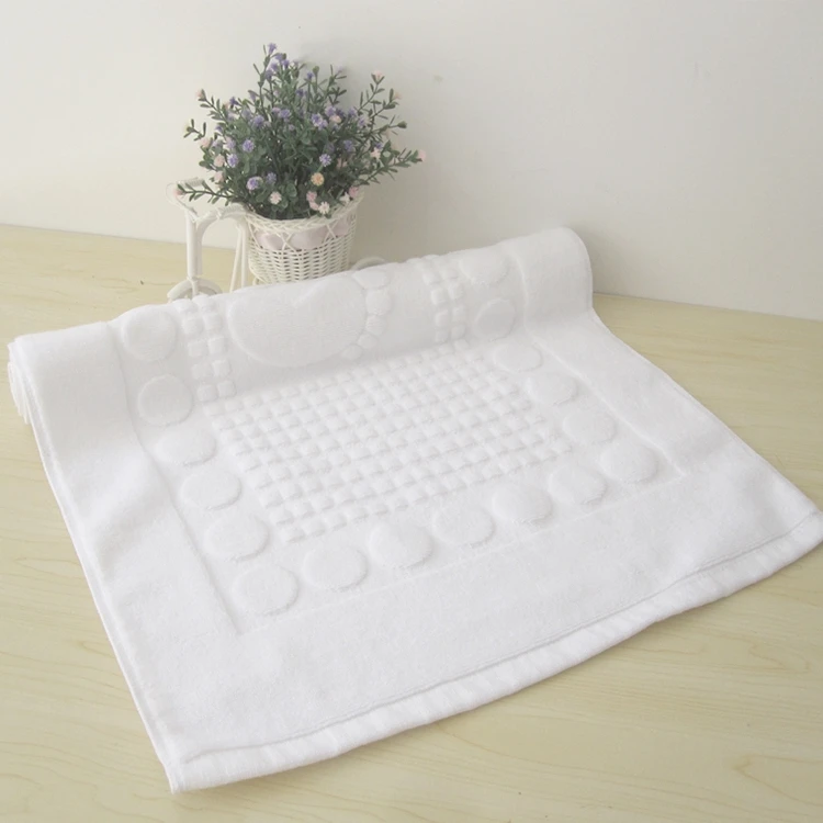 100% Cotton Thin Terry White Jacquard Towels Mat Bedroom Floor Bath Tub Mats For Hotel