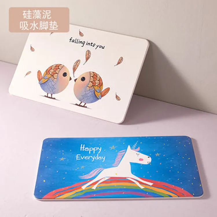 QJMAX High Quality Custom Design Printing Magic Quick Dry Diatomite Foot Mat