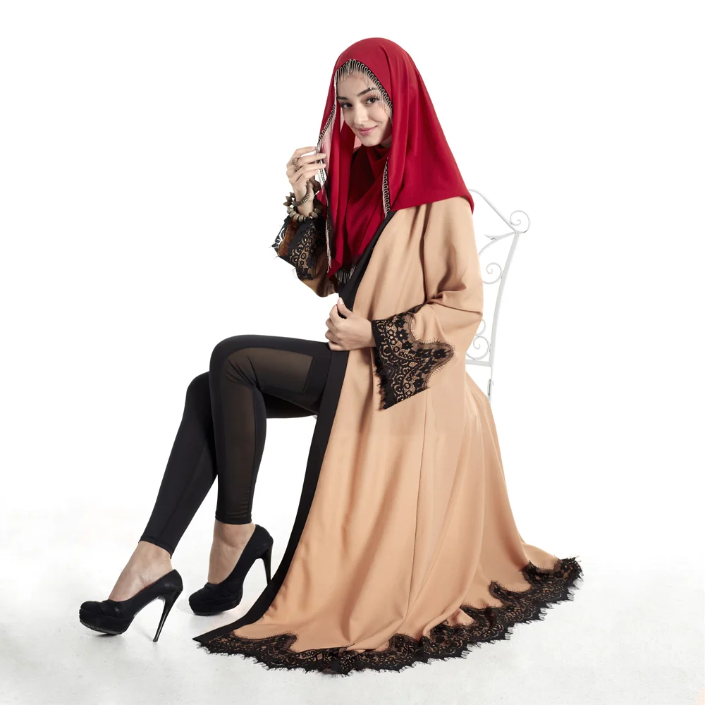 
Zakiyyah E006 New Design Kimono Style Dubai Open Abaya with Belt and Lace Muslim Casual Dress 