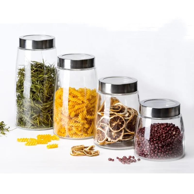 Embossed pattern square shape decorative glass flint candy jar