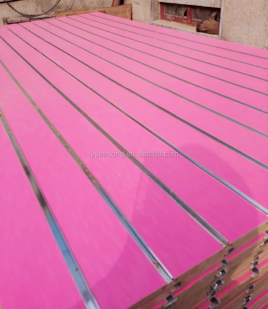 shandong linyi 1220x2440x18mm pink magic melamine slot mdf board slat wall board