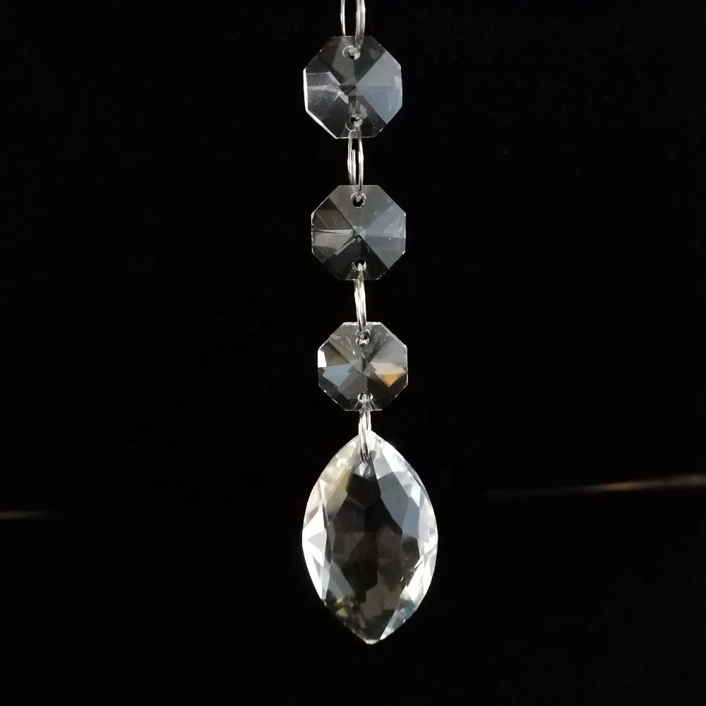 Wholesale Teardrop Glass Crystal Chandelier Prisms Parts With 14mm Octagon Beads Parts Hanging Glass Crystal Pendants