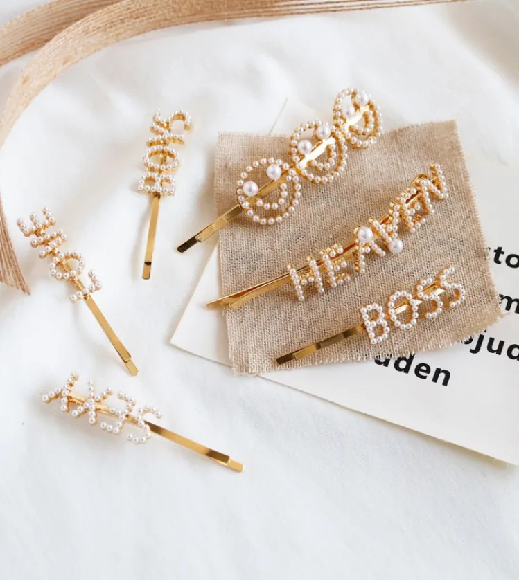 XL1-1 Trade assurance INS pearl letter smiley hairpin network red girl hairpin clip bangs clip Korea word clip hair accessories