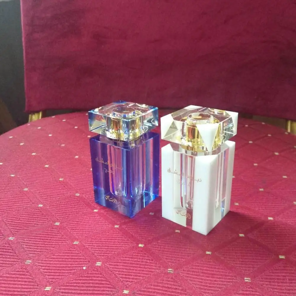 Top sale splice white/blue clear crafts  square shape design crystal blank perfume bottle for wedding gift