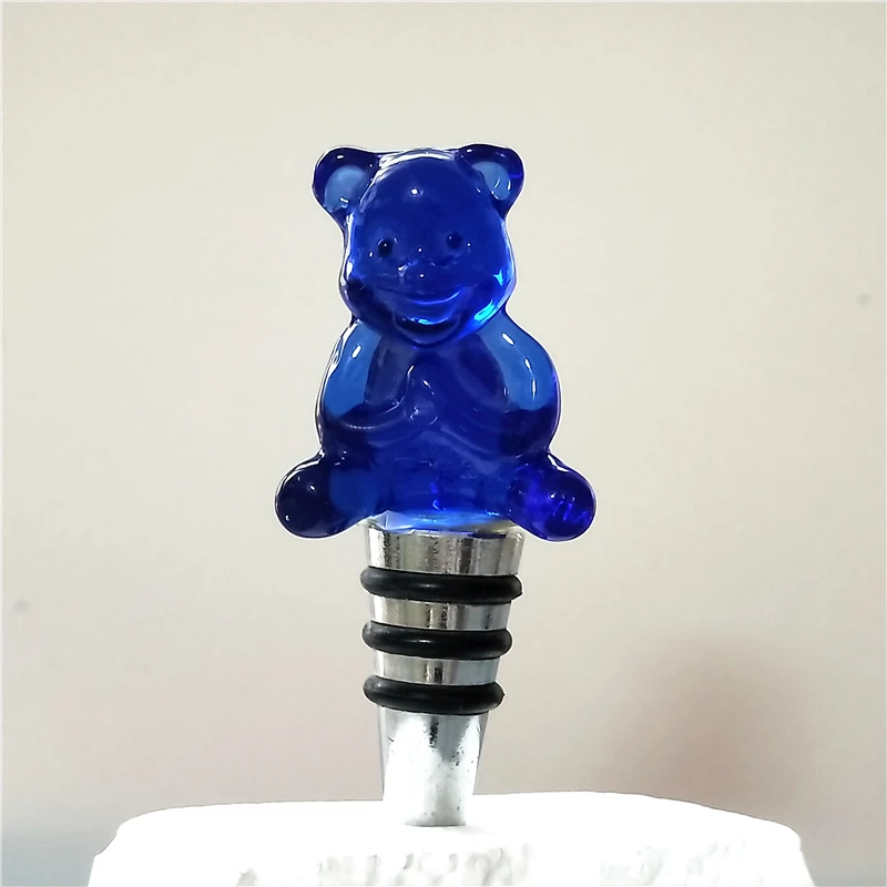 decorative colorful bear shape murano glass wine bottle stopper