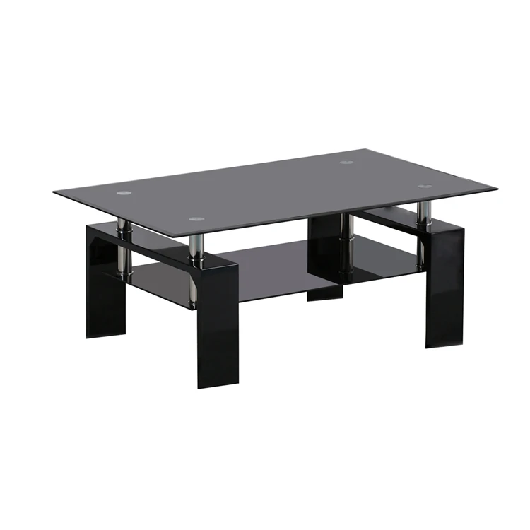 
Modern Living Room Furniture Tempered Glass Top Wooden MDF Legs Black Glass Coffee Table Tea Table 