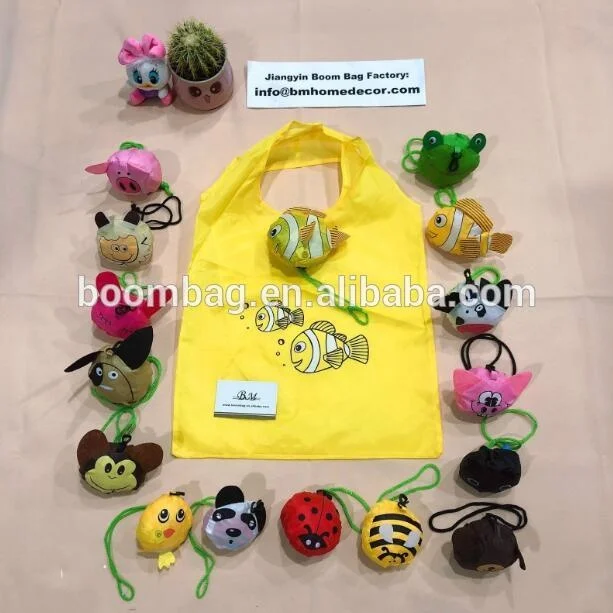 Novelty Ladybug + Nemo Fish + Dog + Penguin + Bear + Cat Animal Shaped Reusable Polyester Foldable Shopping Bag