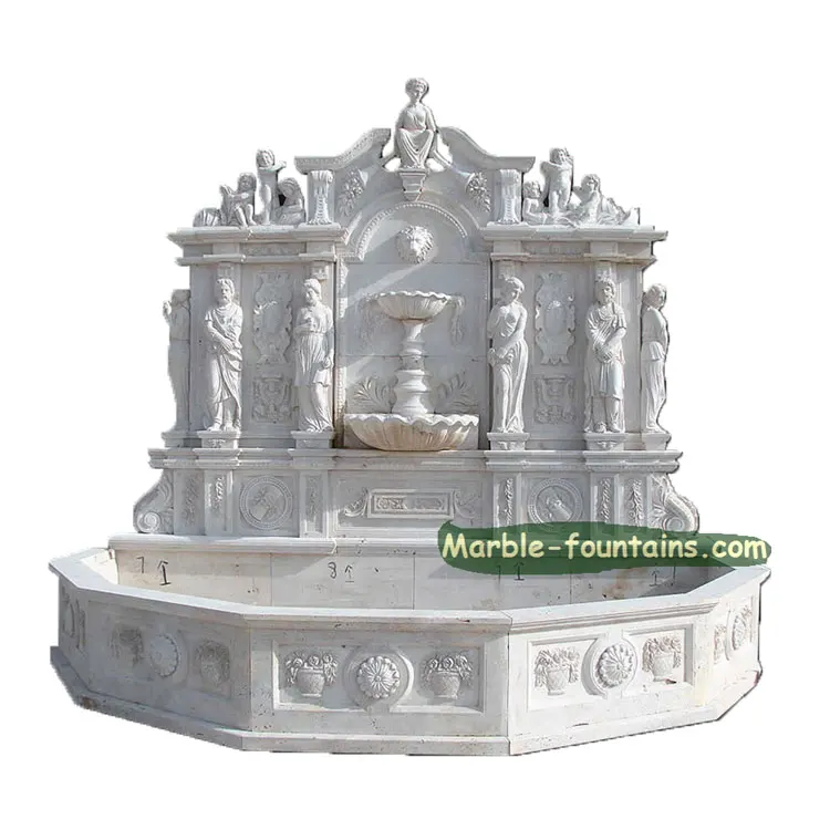 Natural Stone statue lion head white marble water fall large wall fountains