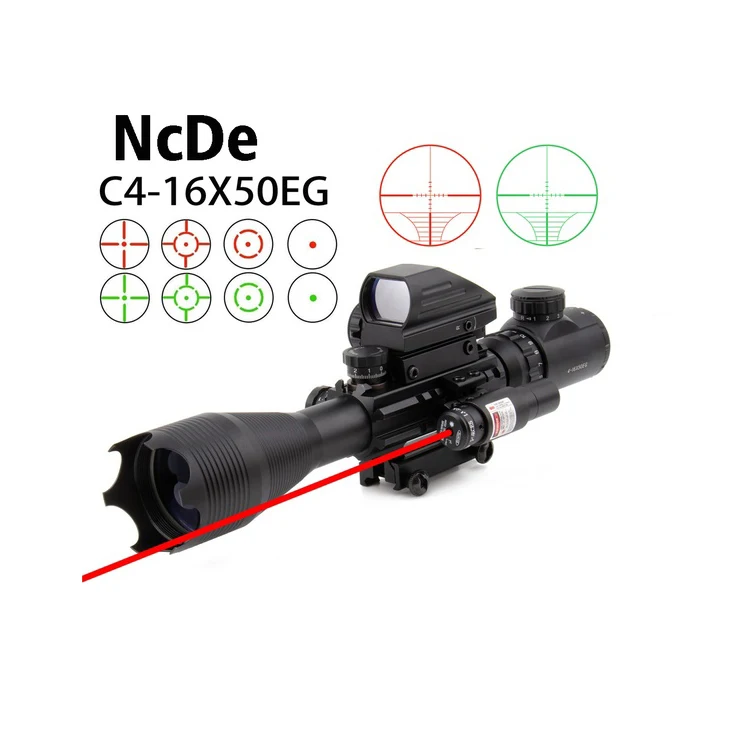 Tactical Rifle Scope for AR15 C4-16x50EG Dual Illuminated with Holographic 4 Reticle Dot Sight and Red/Green