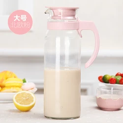 Heat resistant glassware 0.8L/1.1L/1.4L  wheat fiber hot and cold juice milk drinking water jug with lid glass pitcher